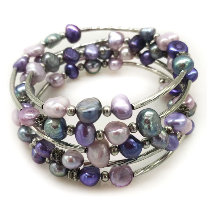 Memory Wire Bracelet - 33인치 7-8mm 퍼플 메모리 와이어 천연