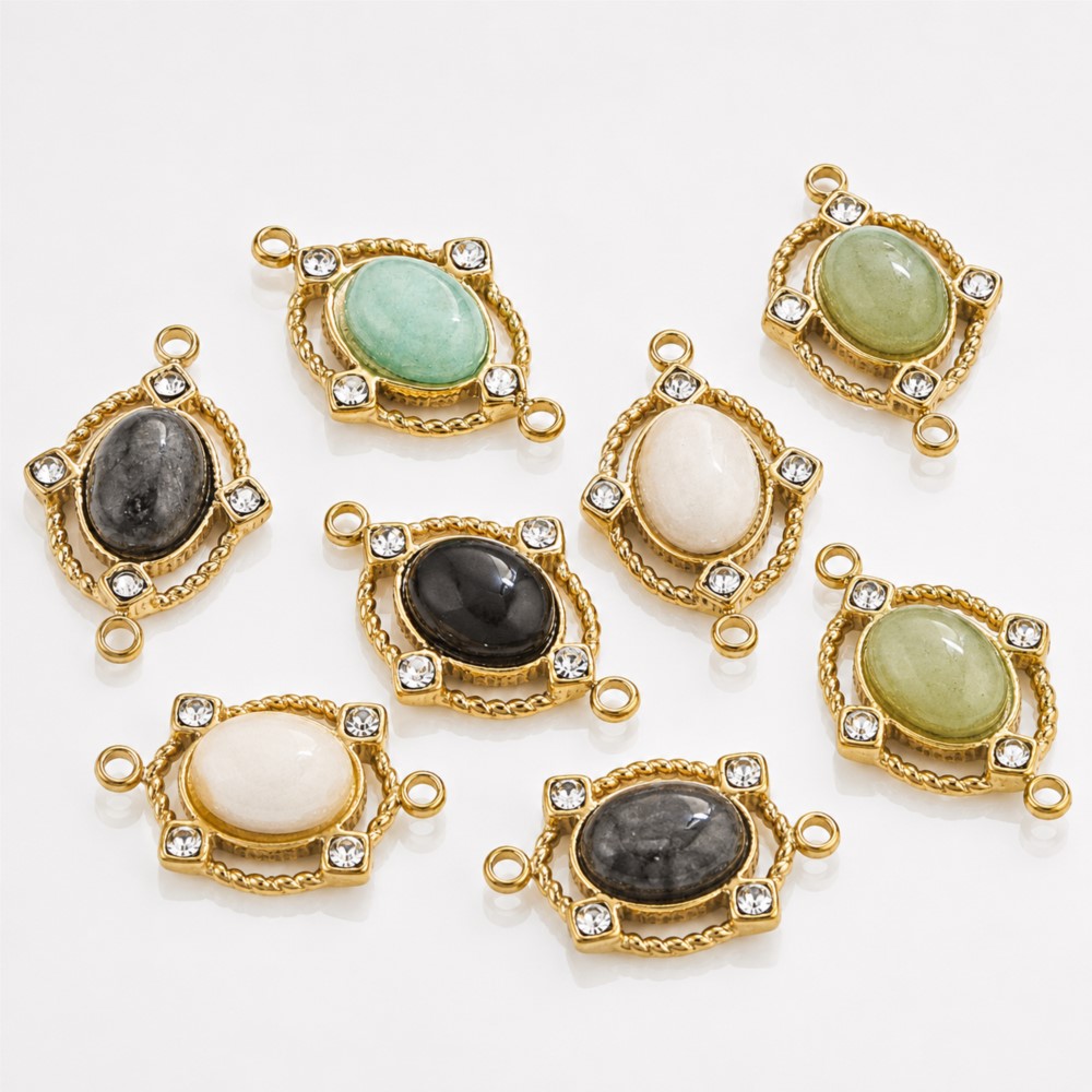 Jewelry Making With Stones - 1개 빈티지 에나멜 천연석 스테인리스 스틸