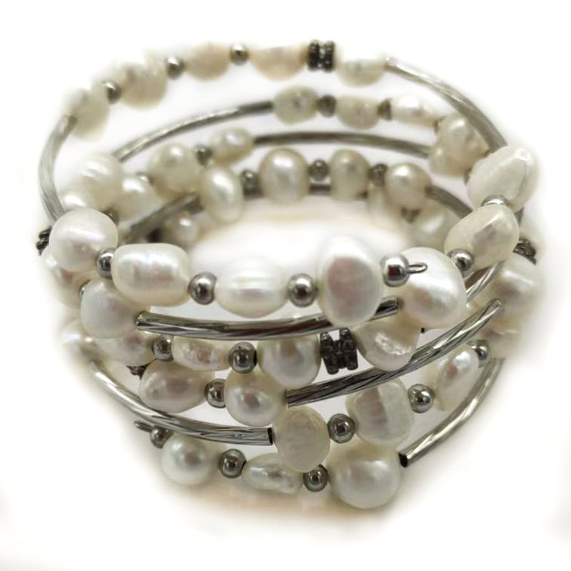 33인치 7-8mm 퍼플 메모리 와이어 천연 바로크 진 - Memory Wire Bracelet 리뷰 및 가격